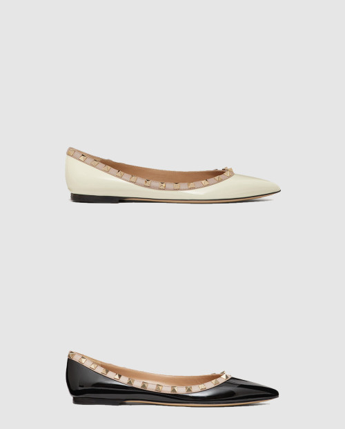 [VALENTINO-발렌티노]페이턴트 가죽 락스터드 발레리나