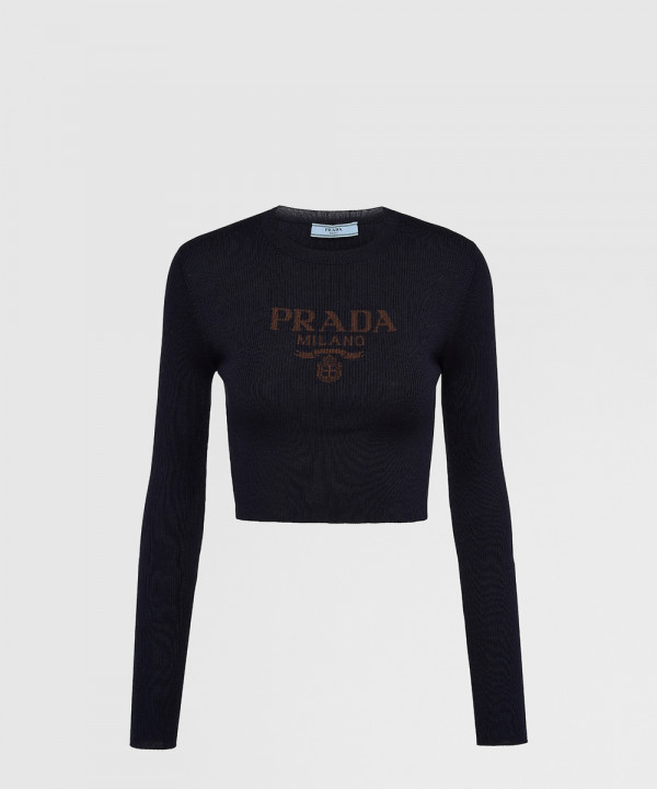 [PRADA-프라다]로고가 있는 실크 크루넥 스웨터 P24S1G