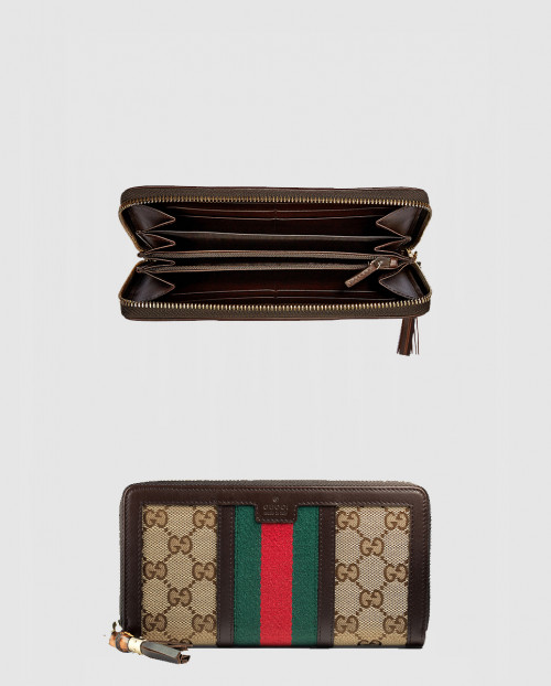 [GUCCI-구찌]라니아 캔버스 GG 원단 지퍼형 가죽 지갑 353651