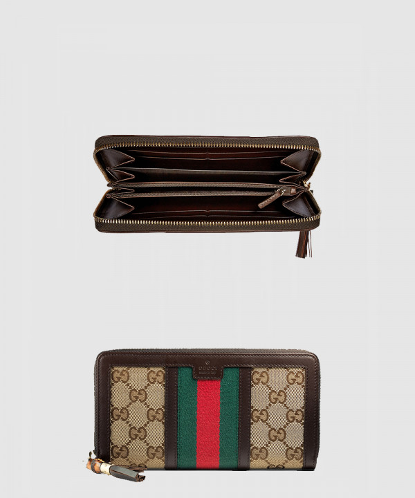 [GUCCI-구찌]라니아 캔버스 GG 원단 지퍼형 가죽 지갑 353651