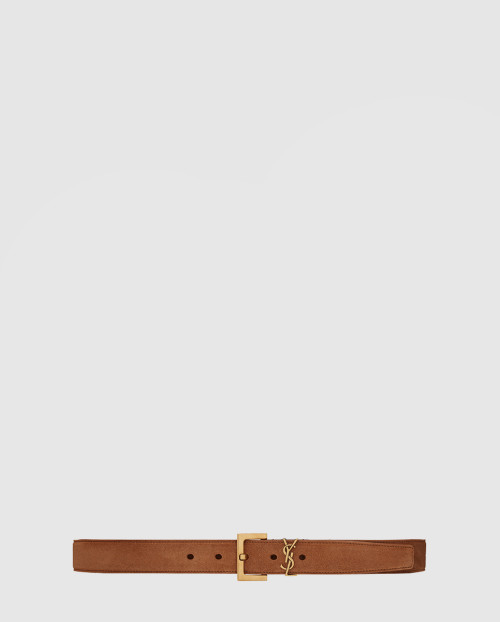 [SAINT LAURENT-생로랑]스퀘어 버클을 장식한 스웨이드 소재의 CASSANDRE 벨트 634437