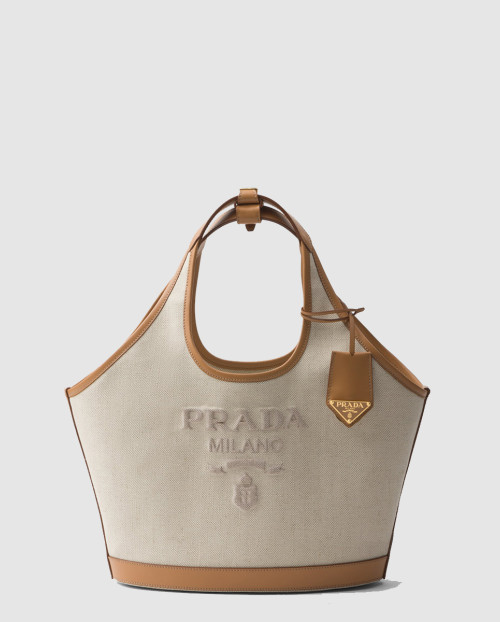 [PRADA-프라다]미디엄 리넨 혼방 및 가죽 토트백 1BG471