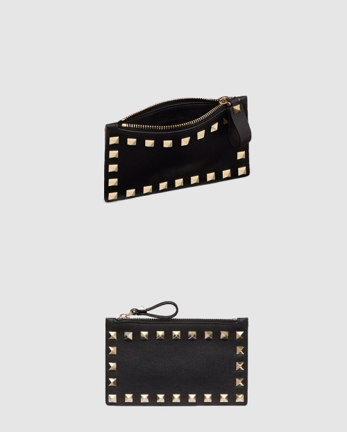 [VALENTINO-발렌티노]송아지 가죽 락스터드 지퍼 카드 케이스