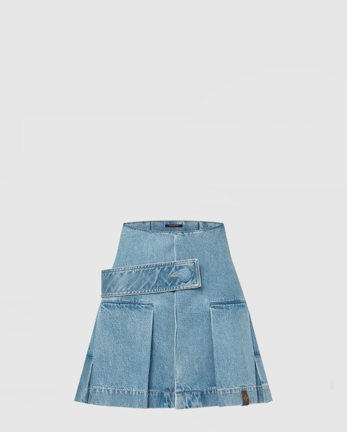 [LOUIS VUITTON-루이비통]데님 버튼 탭 플리츠 스커트 1AFLXO