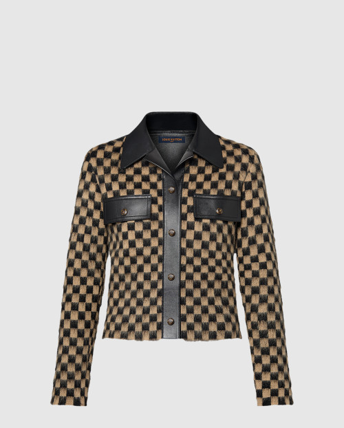 [LOUIS VUITTON-루이비통]레더 액센트 다미에 니트 재킷 1AFTZL