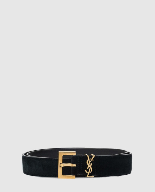 [SAINT LAURENT-생로랑]스퀘어 버클을 장식한 스웨이드 소재의 CASSANDRE 벨트 634437