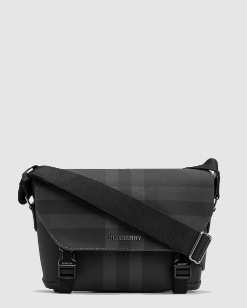 [BURBERRY-버버리]차콜 체크 레더 스몰 메신저백 80653351