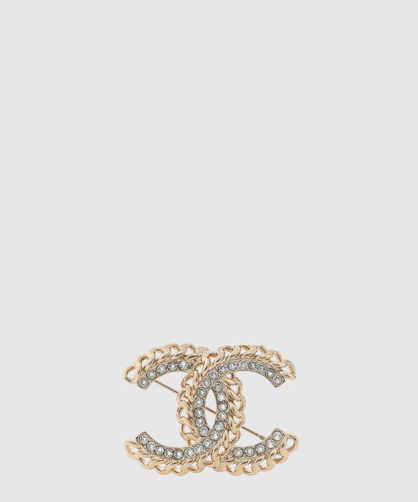 [CHANEL-샤넬]크리스탈 체인 CC 브로치 골드 AB5612