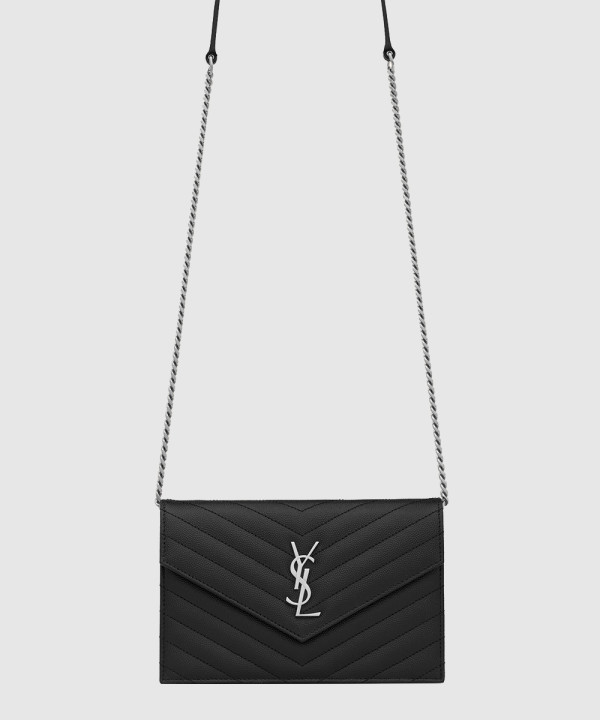 [SAINT LAURENT-생로랑]그랑 드 뿌드르 가죽 소재 cassandre 엔벨로프 체인 지갑 742920