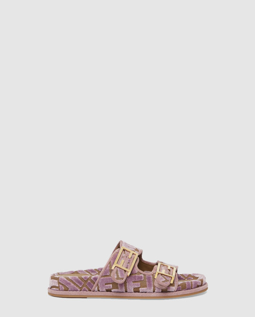 [FENDI-펜디]모브 핑크 FF 자카드 벨벳 슬라이드 8X8326