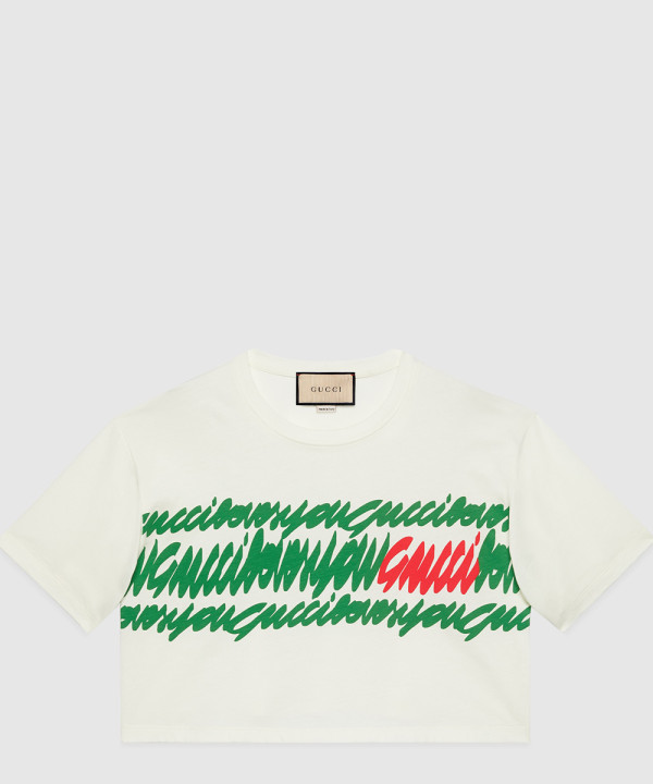 [GUCCI-구찌]코튼 저지 프린트 크롭 티셔츠 717684