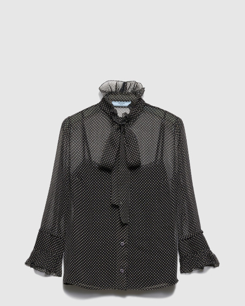 [PRADA-프라다]폴카 도트 실크 시폰 셔츠 P457IG