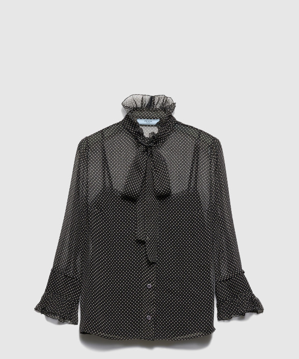 [PRADA-프라다]폴카 도트 실크 시폰 셔츠 P457IG