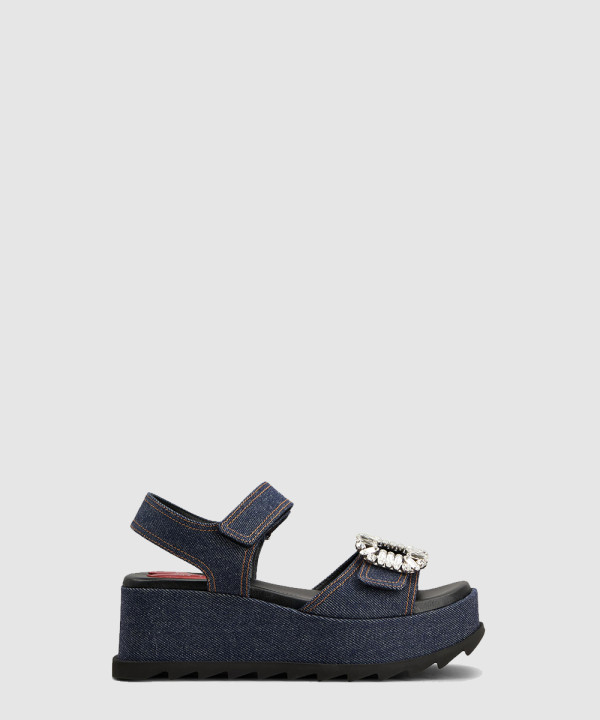 [ROGER VIVIER-로저비비에]슬라이디 비브 웨지 샌들 데님 7754